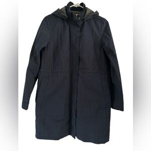 Grayers Women Nylon Cotton Hooded Lined Full Zip Snap Coat in Navy Blue - Small